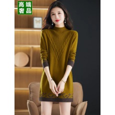 批发<b class='q'>秋</b>冬毛衣连衣裙女短款慵懒风显瘦遮肚时尚提花打底中长款针织裙子