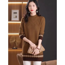 批发<b class='q'>秋</b>冬半高领中长款毛衣女士新款内搭针织上衣配大衣时尚打底连衣裙