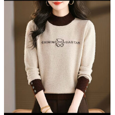 批发半高领拼色<b class='q'>针织衫</b>女2025秋冬新款时尚洋气内搭套头毛衣宽松打底衫