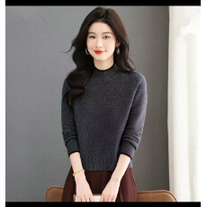 批发半高领拼色针织打底衫女士宽松显瘦毛衣秋冬季2025新款短款厚内搭