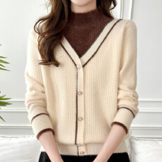 批发半高领假两件针织打底衫女2025秋冬款加厚保暖上衣洋气内搭毛衣女