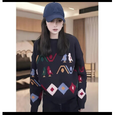 批发圆领毛衣女秋冬季2025新款韩版宽松卡通<b class='q'>针织衫</b>内搭打底短款女上衣