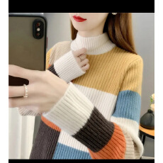 批发韩版时尚拼色毛衣女2025秋冬新款加厚外穿慵懒风针织半高领打底衫
