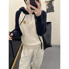 批发初中生南瓜刺绣拼色连帽毛衣少女高中学生针织上衣大童内搭<b class='q'>打底衫</b>