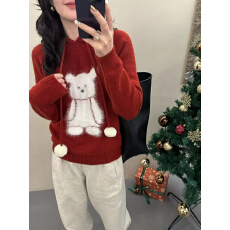 批发初中生卡通小熊连帽毛衣少女高中学生针织卫衣大童内搭上衣<b class='q'>打底衫</b>