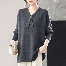 批发中年妈妈秋冬半高领毛衣裙女中长款加肥加大码宽松遮肚打底衫