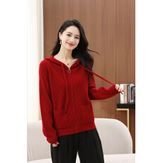 批发羊毛衫女上衣2025秋季新款宽松大码针织开衫休闲外搭连帽毛衣<b class='q'>外套</b>