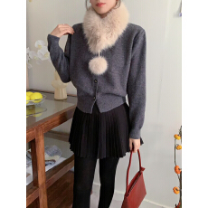 批发2025新款秋冬v领针织衫女<b class='q'>宽松</b>精致风毛衣带毛领开衫毛衣外穿