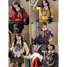 批发氛围感豹纹丝巾<b class='q'>宽松</b>套头毛衣女装冬季新款休闲减龄百搭圆领上衣