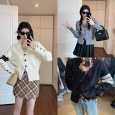 批发广州十三行爆款女装法式复古慵懒<b class='q'>修身</b>开衫毛衣名媛小香风针织外套