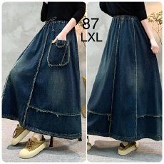 批发复古蓝高腰垂感毛边<b class='q'>牛仔</b>半身裙女2026春季新款宽松中长款A字裙潮