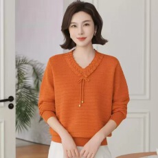 批发中年<b class='q'>妈妈装</b>冬季新款纯色套头V领长袖显瘦宽松洋气减龄针织衫<b class='q'>上衣</b>