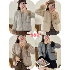 批发韩系小香风毛毛袖口针织开衫女2025秋冬新款宽松显瘦百搭<b class='q'>毛衣</b>外套