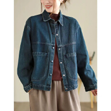 批发原创秋季复古牛仔外套女水洗大口袋休闲宽松<b class='q'>百搭</b>港风夹克衫