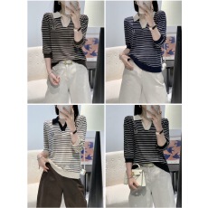 批发<b class='q'>时尚</b>休闲<b class='q'>妈妈装</b>条纹针织衫女中袖2026春装新款上衣百搭中老年打底