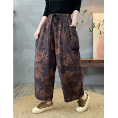 批发民族风复古文艺萝卜裤女<b class='q'>春</b>秋全棉高腰阔腿灯笼裤哈伦裤带口袋