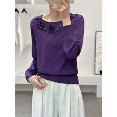 批发2026春装新款时尚圆领中年<b class='q'>妈妈装</b>烫钻冰丝针织衫减龄百搭