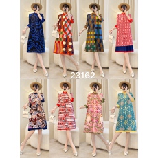 批发宅家褶皱外贸<b class='q'>连衣裙</b>女2026年秋季新款菱形印花高端<b class='q'>七分袖</b>长裙子女