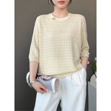 批发中年妈妈装薄款七分袖上衣女羊毛衫秋季新款宽松加<b class='q'>大码</b>打底针织衫