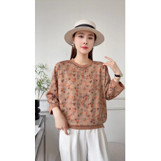 批发妈妈春夏装圆领T恤七分袖新款花色洋气小衫<b class='q'>中老年</b>上衣