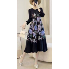 批发法式田园风印花连衣裙女<b class='q'>春</b>装三宅高腰显瘦减龄优雅气质裙大码女装