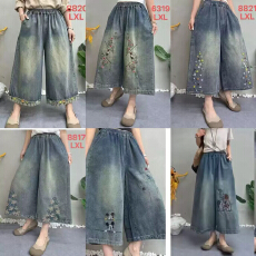 批发【夏季多款直筒阔腿裤】潮流文艺刺绣显瘦<b class='q'>哈伦</b>宽松水洗休闲女牛仔