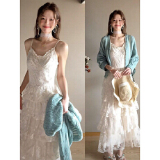 批发早春漂亮长裙连衣裙女2026新款长款吊带裙子蛋糕裙超火穿搭一整套