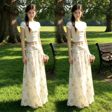 批发初夏独特漂亮法式碎花<b class='q'>半身裙</b>子套装女夏季2026新款超火穿搭一整套