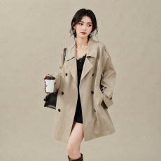 批发<b class='q'>夏</b>诗文 莱赛尔大翻驳领双排扣肩袢风衣女秋轻熟优雅风宽松微A外套
