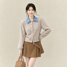 批发COOLLINE林子熙 “燕麦latte ” 26MIU可拆牛仔领100羊毛<b class='q'>针织</b><b class='q'>开衫</b>