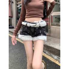 批发实拍<b class='q'>大码</b>     千禧辣妹水洗复古磨烂毛毛牛仔短裤女修身阔腿热裤