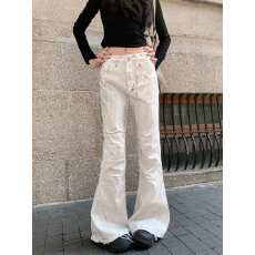 批发实拍大码    美式水洗做旧脏染解构微喇牛仔裤女宽松垂感阔腿<b class='q'>长裤</b>