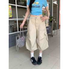批发实拍大码    美式水洗做旧多口袋褶皱牛仔<b class='q'>七分裤</b><b class='q'>女</b>慵懒感阔腿中裤