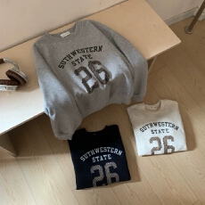 批发<b class='q'>韩国</b>东大门韩系百搭美式复古豹纹字母印花宽松圆领套头<b class='q'>卫衣</b>