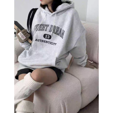 批发<b class='q'>韩国</b>东大门复古风字母印花宽松连帽套头百搭休闲卫衣