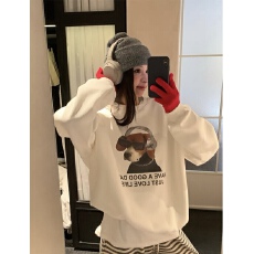 批发<b class='q'>韩国</b>东大门韩系耳机狗印花加绒<b class='q'>卫衣</b>秋冬保暖单穿叠穿圆领套头上衣