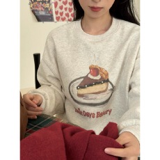 批发韩国东大门减龄显瘦宽松小蛋糕印花圆领<b class='q'>套头卫衣</b>