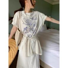 批发现 韩国东大门女2026夏季新款甜美百搭小清新<b class='q'>贝壳</b>印花圆领短袖T恤