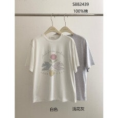 批发韩国东大门女<b class='q'>装</b>2026春宽松显瘦圆领花朵字母鸽子印花短袖棉T恤女