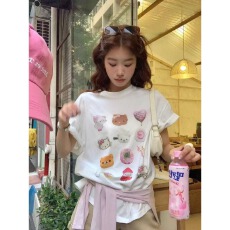 批发100纯棉韩国东大门2026新款短袖t恤女夏季韩系潮流印花宽松上衣