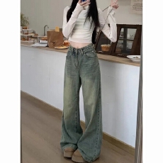 批发直筒牛仔<b class='q'>裤</b>女春秋新款美式复古辣妹高腰宽松遮肉显瘦百搭阔腿<b class='q'>裤</b>子