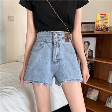 批发磨破裤脚小众设计感毛边<b class='q'>牛仔</b><b class='q'>短裤</b>女夏季外穿<b class='q'>高腰</b>a字显瘦遮肚热裤