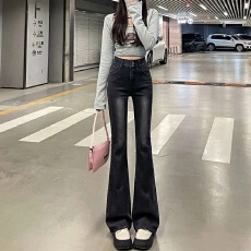 高腰微喇叭牛仔裤女黑灰色秋季新款显瘦辣妹修身弹力马蹄裤