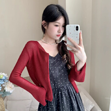 批发【圣诞红新年红】防晒针织开衫女薄款喇叭袖百搭外搭<b class='q'>夏</b>季新款上衣