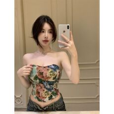 批发天猫抖音质量碎花抹胸背心夏季露背油画复古修身短款上衣外穿裹胸