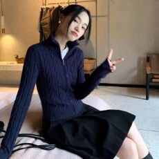 批发拉链高领毛衣开衫女秋冬修身短款针织外套穿搭上衣