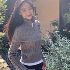 批发拉链高领毛衣开衫女秋冬修身短款针织外套穿搭上衣