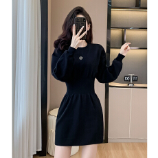 批发天猫抖音质量别致内搭黑色针织<b class='q'>连衣裙</b>女2025秋冬小个子打底毛衣裙