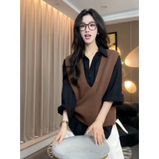 批发天猫抖音质量法式气质叠穿针织衫马甲女早秋冬打底衫背心上衣外穿