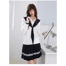 批发天猫抖音质量海军领针织衫长袖早秋新品可拆卸领子JK裙子两件套装